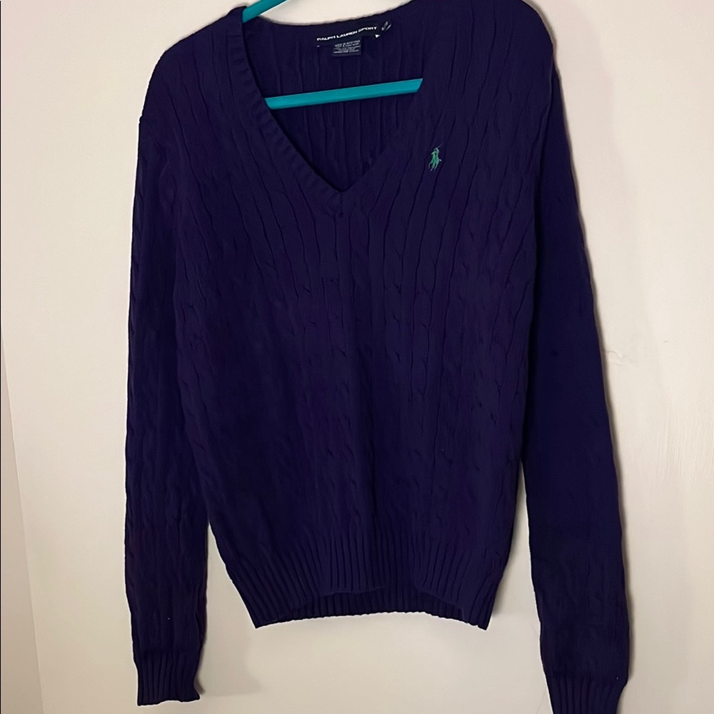 Like new Ralph Lauren Sport purple cable knit classic v-neck sweater with logo - Picture 3 of 4
